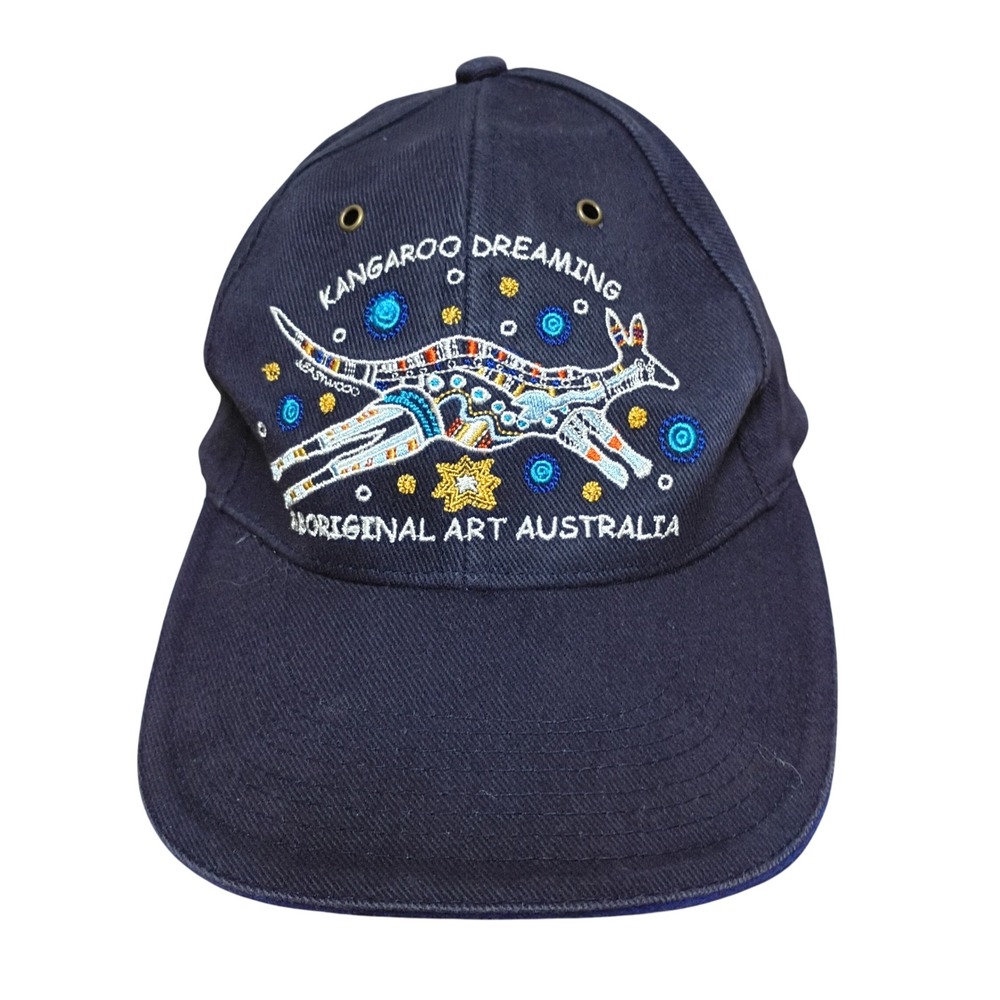 Australia Kangaroo Dreaming Aboriginal Art Navy Blue Hat Cap